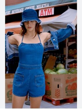 Urban Outfitters Denim Romper with Open Back